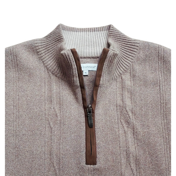 Alex Cannon Cable Knit 1/4 Zip Mens Pullover Sweater Elbow Patch Toasty Beige XL - Picture 4 of 8